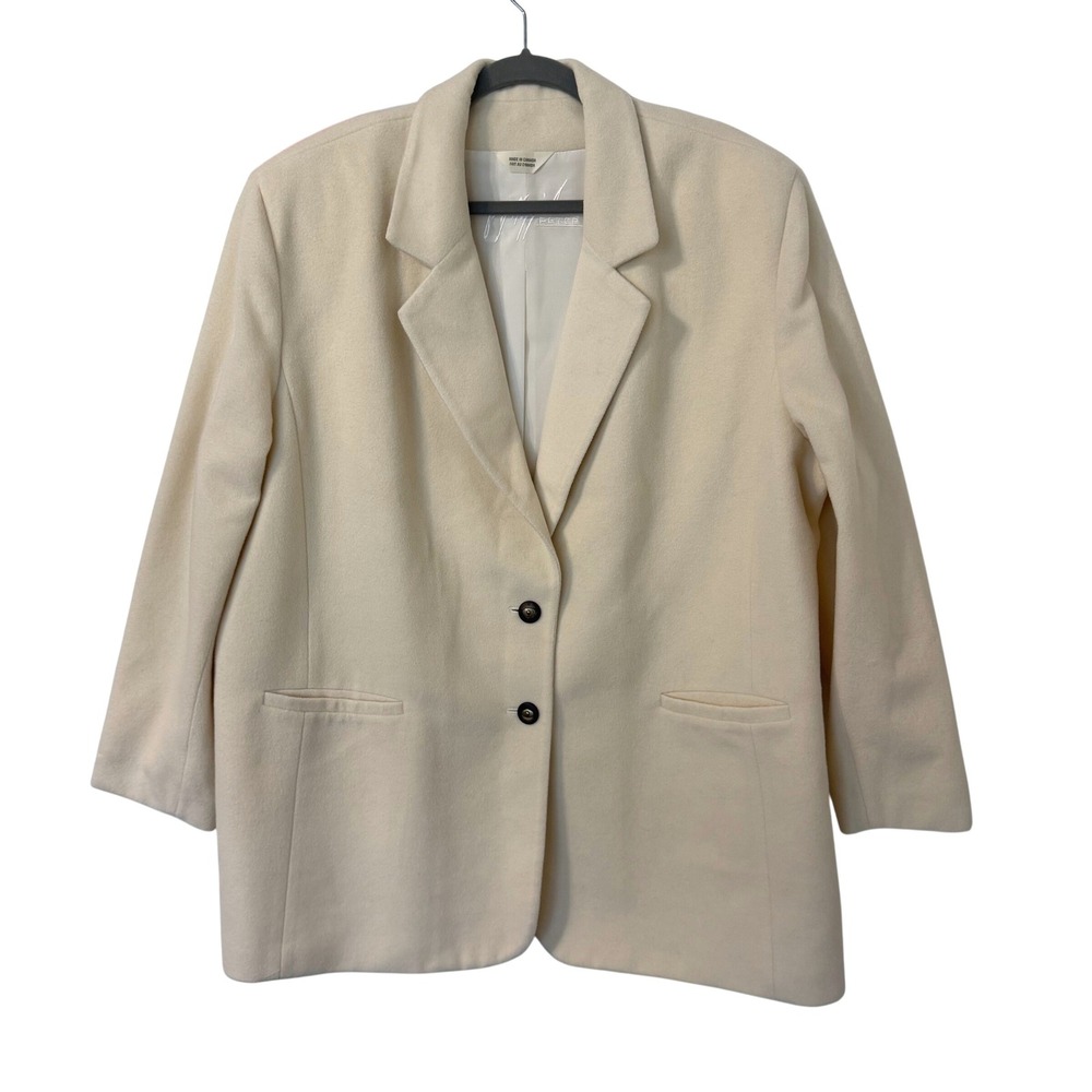 VTG Peter Nygard Cream Wool Cashmere Blend Blazer Coat Plus Size 20W Canada Made